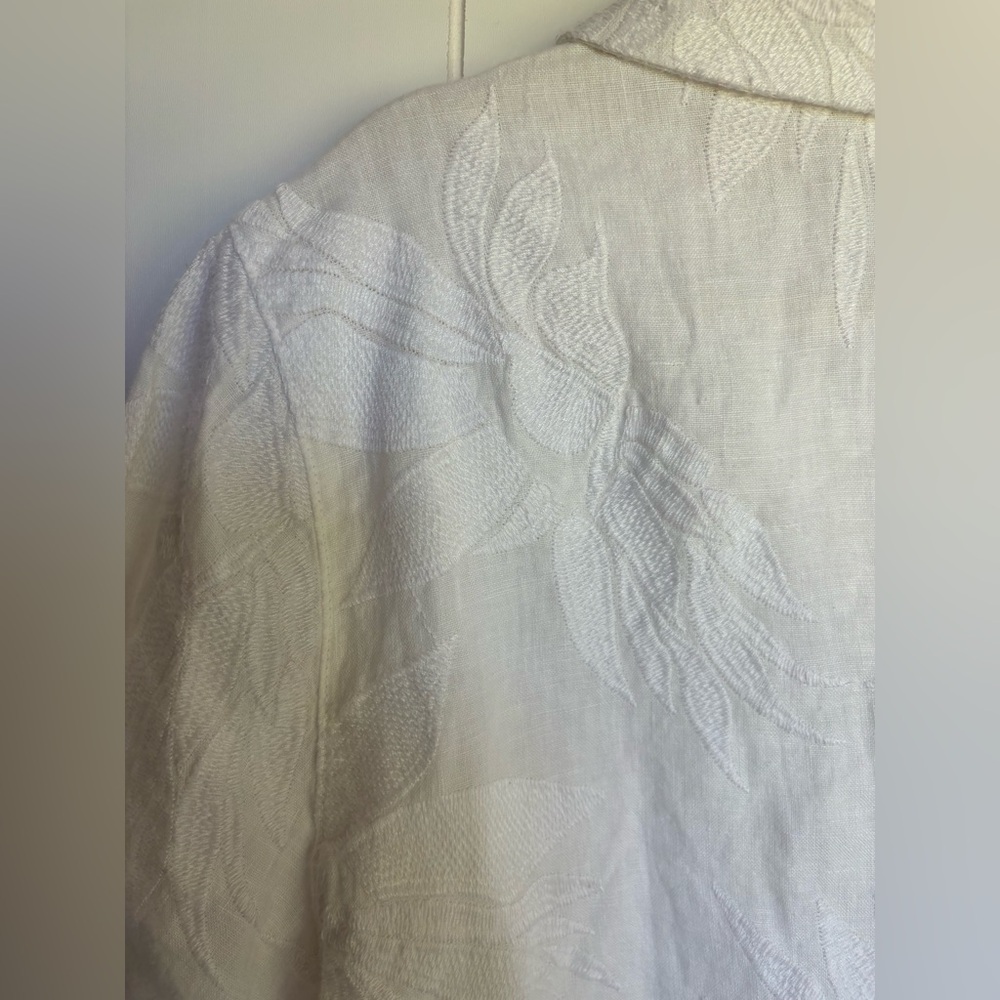 Joie 100% Linen Floral Embroidery White Short Sleeve Button Down Top Large - Picture 5 of 7